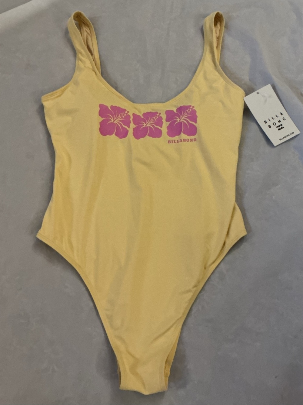 NWT Billabong Yellow One-Piece Swimsuit with Pink Floral Print